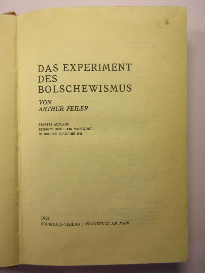 88/80/40860(8) : Das Experiment des Bolschewismus
 (1931)