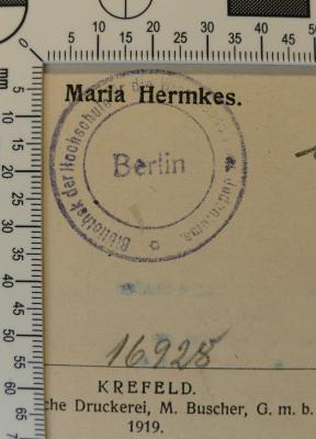 - (Bibliothek der Hochschule für die Wissenschaft des Judenthums), Stempel: Name; 'Bibliothek der Hochschule für die Wissenschaft des Judentums. Berlin

Signatur [?]: Pi 212
Inventarnummer [?]: 16928'. 