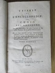 2 A 52-1 : L'esprit de l'encyclopédie, ou choix des articles les plus agréables, les plus curieux et les plus piquans de ce grand dictionnaire. Bd. 1 (1798)