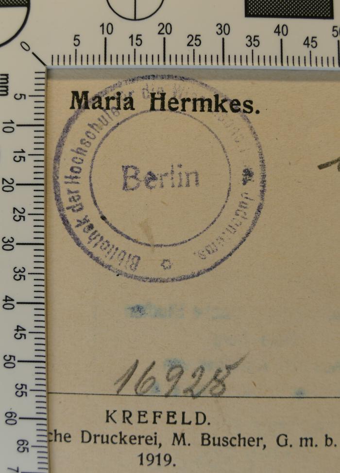 - (Bibliothek der Hochschule für die Wissenschaft des Judenthums), Stempel: Name; 'Bibliothek der Hochschule für die Wissenschaft des Judentums. Berlin

Signatur [?]: Pi 212
Inventarnummer [?]: 16928'. 