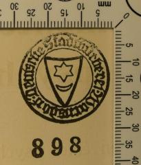 - (Städtische Bücherei Warnsdorf), Stempel: Wappen; 'Deutsche Stadtbücherei Warnsdorf

Darunter Stempel: 898'. 