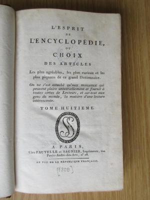 2 D 52-8 : L'esprit de l'encyclopédie, ou choix des articles les plus agréables, les plus curieux et les plus piquans de ce grand dictionnaire. Bd. 8 (1800)