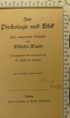 150.1 WUND : Zur Psychologie und Ethik (1911)
