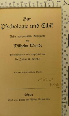 150.1 WUND : Zur Psychologie und Ethik (1911)
