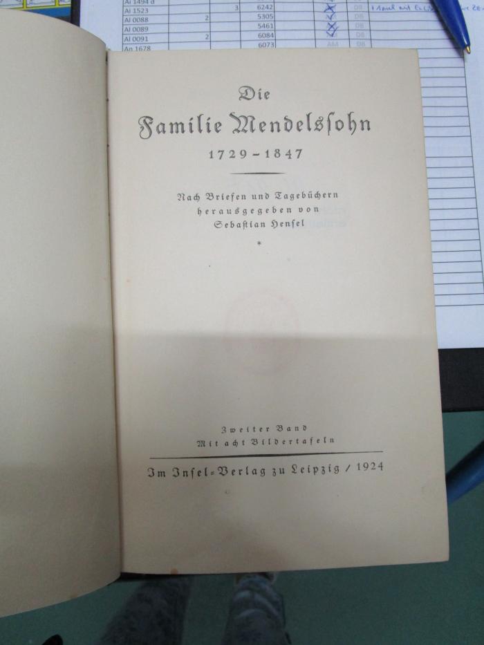 Al 91 2: Die Familie Mendelsohn : 1729 - 1847 (1924)