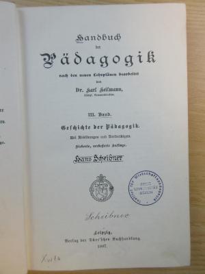 PA 0030 - 16 g-3/2 : Handbuch der Pädagogik : Geschichte der Pädagogik. (1907)
