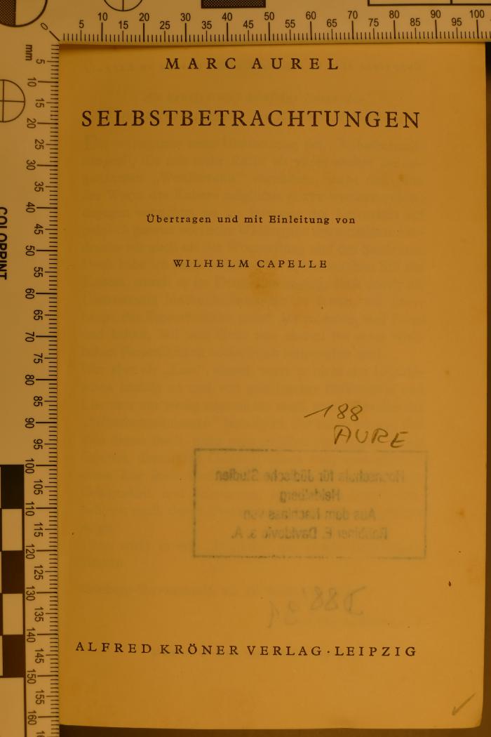 188 AURE : Marc Aurel. Selbstbetrachtungen (1933)