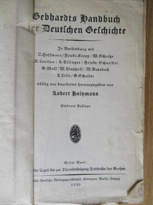  Handbuch der deutschen Geschichte. Bd. 1: Von der Urzeit bis zur Thronbesteigung Friedrichs des Großen (1930)