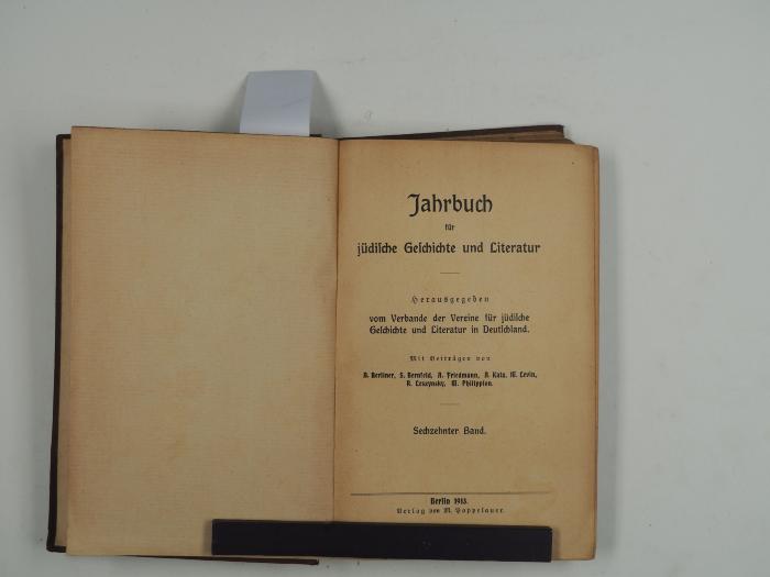  Jahrbuch für jüdische Geschichte und Literatur. (1913)