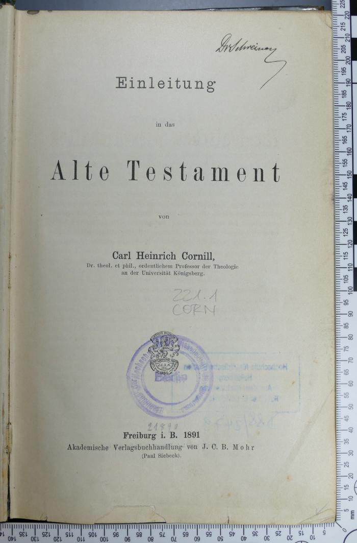 221.1 CORN : Einleitung in das Alte Testament (1891)