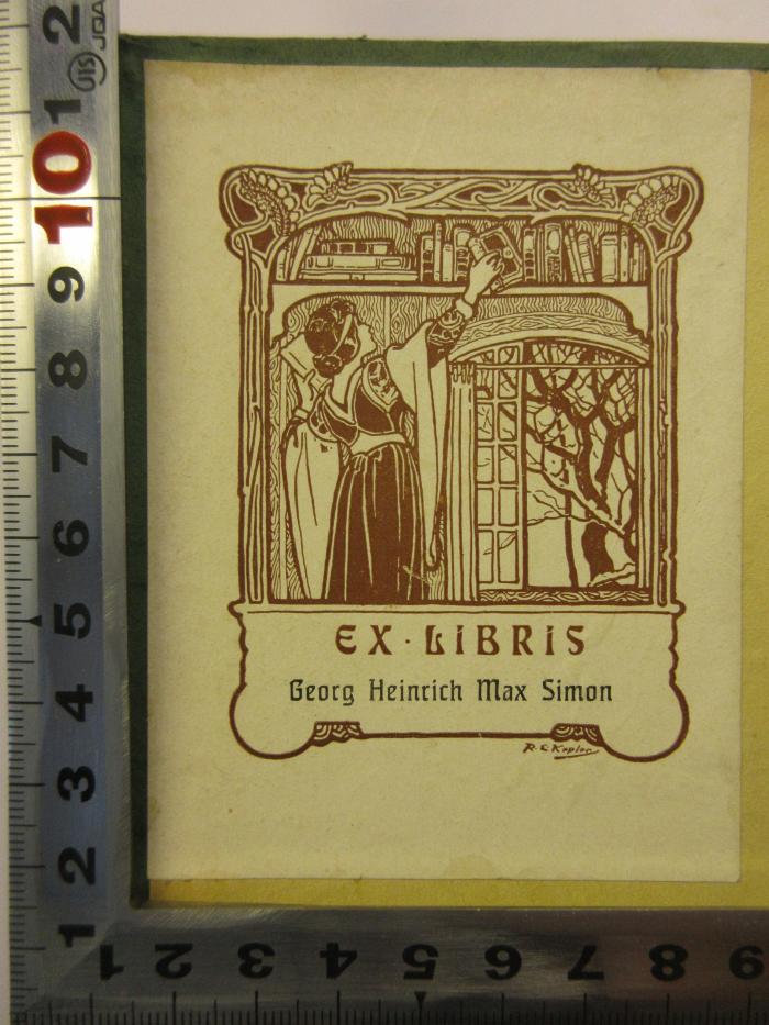 - (Simon, Georg Heinrich Max), Etikett: Exlibris; 'EX LIBRIS
Georg Heinrich Max Simon'. 
