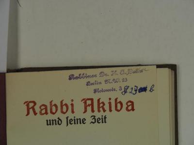 - (Cohn, Heinrich), Stempel: Berufsangabe/Titel/Branche, Name, Ortsangabe; 'Rabbiner Dr. H. A. Cohn
Berlin N.W. 23
Flotowstr. 3'.  (Prototyp)