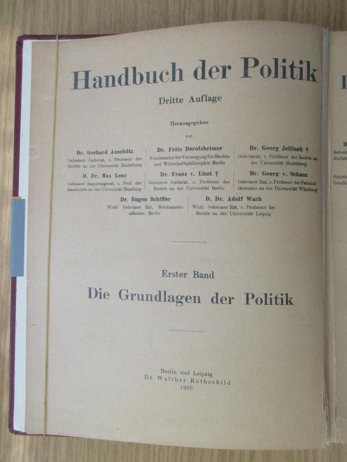 3 C 292&lt;3&gt;-1 : Handbuch der Politik. Bd. 1: Die Grundlagen der Politik (1920)