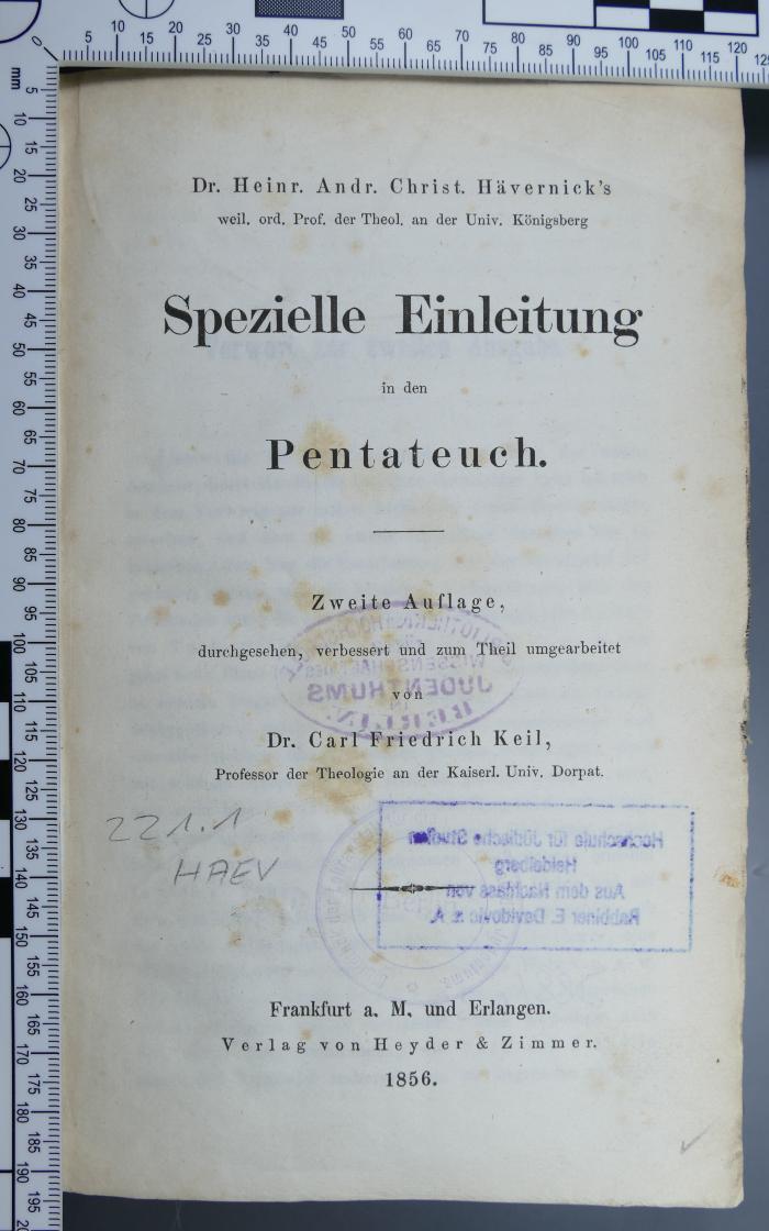 221.1 HAEV;D6[?]. 35 ; ;: Spezielle Einleitung in den Pentateuch (1856)