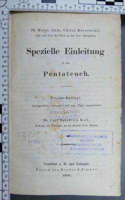 221.1 HAEV;D6[?]. 35 ; ;: Spezielle Einleitung in den Pentateuch (1856)