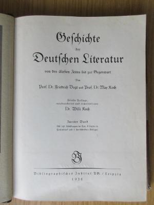 10 L 384&lt;5&gt;-2 : Geschichte der deutschen Literatur von den ältesten Zeiten bis zur Gegenwart. Bd. 2 (1934)