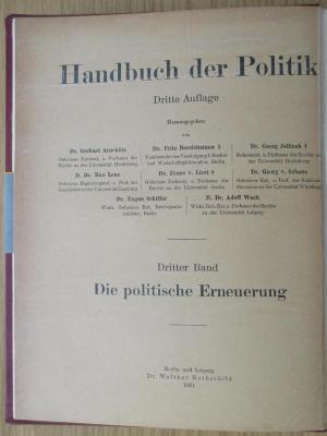 3 C 292 &lt;3&gt;-3 : Handbuch der Politik. Bd. 3: Die politische Erneuerung (1921)
