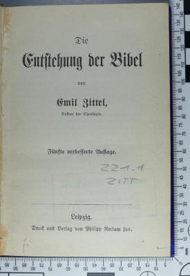 221.1 ZITT : Die Entstehung der Bibel ([1918])