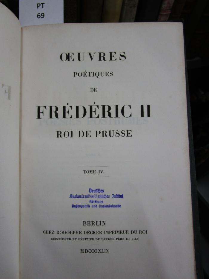 ;III ;D ;2246 f: Œuvres philosophiques de Frédéric II, roi de Prusse  (1849)