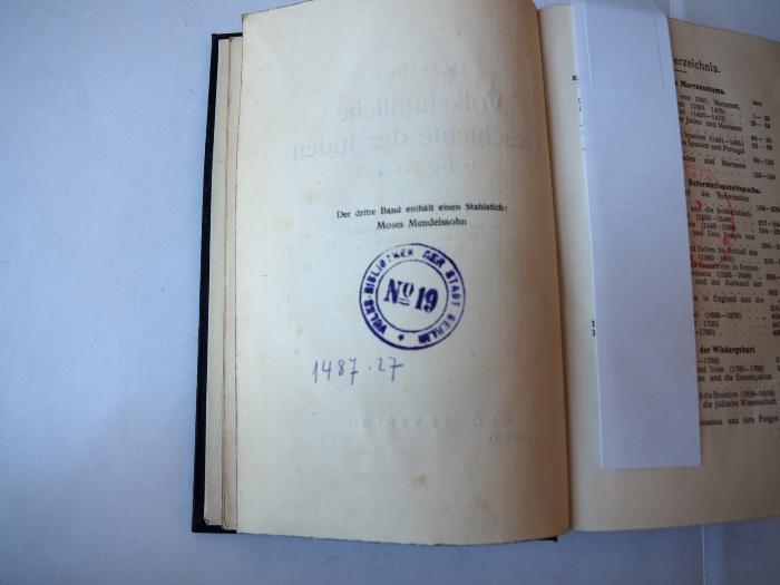 - (Volksbibliothek der Stadt Berlin No 19), Stempel: Name, Ortsangabe; 'Volks-Bibliothek der Stadt Berlin No 19'.  (Prototyp)