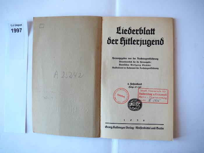  Liederblatt der Hitlerjugend. (1938)
