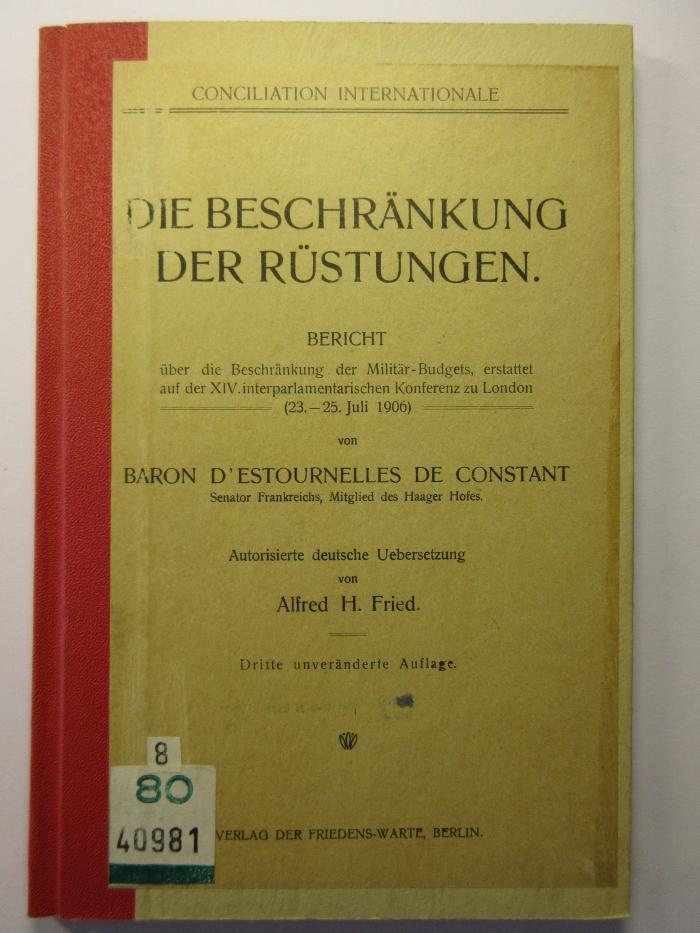 88/80/40981(4) : Die Beschränkung der Rüstung (1909)