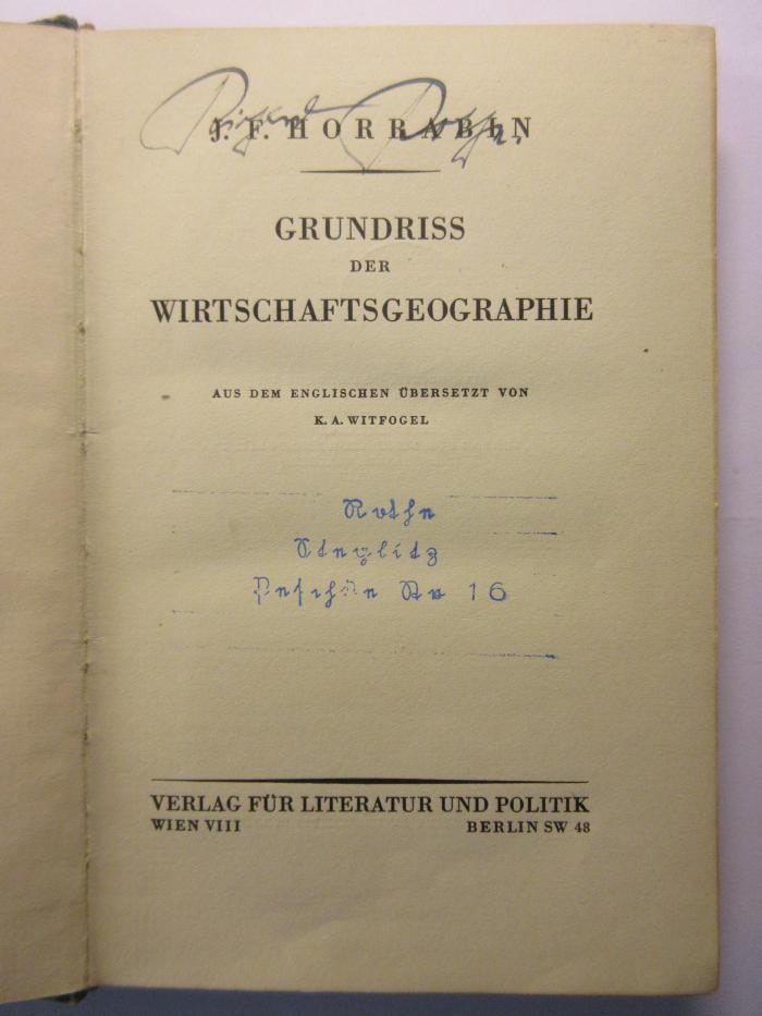 88/80/41021(1) : Grundriß der Wirtschaftsgeographie
 (1926)