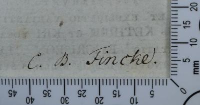 - (Fincke, C. B.), Von Hand: Exlibris, Name; 'C. B. Fincke.

N. 1.'. 