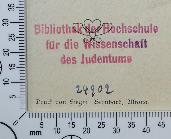 - (Hochschule für die Wissenschaft des Judentums), Von Hand: Inventar-/ Zugangsnummer; '24902'. 