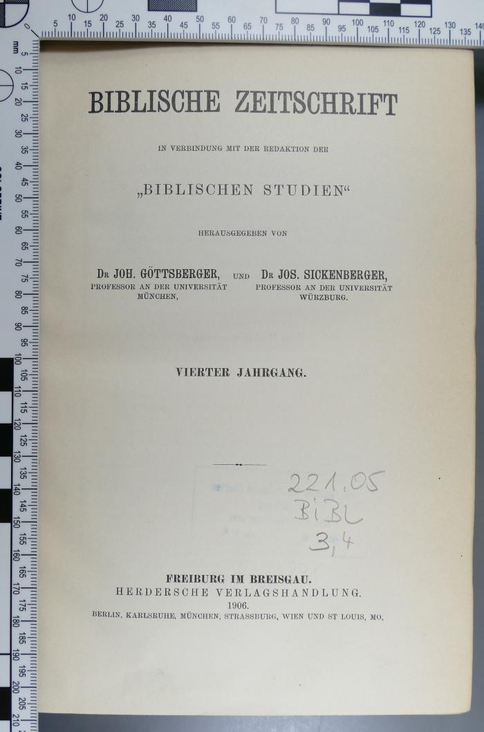 221.05 BIBL 3,4 : Biblische Zeitschrift (1906)