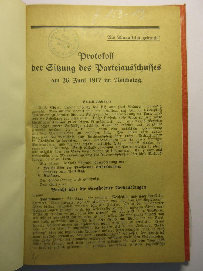 88/80/41042(0) : Protokoll der Sitzung des Parteiausschusses
 (1912)
