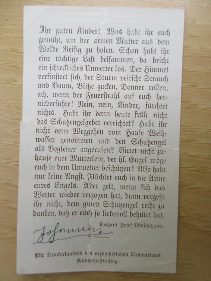 PK 0201 C/113 e-2 (ausges.) : Deutsches Lesebuch für Hilfsschulen ; Teil 2 (Für das 5. und 6. Hilfsschuljahr) (1926);-, Von Hand; 'Schutzheiligenbild mit handschriftlichen Eintrag Johanna'