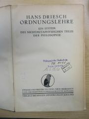 Phil 3 dri 1923 : Ordnungslehre : Ein System des nichtmetaphysischen Teiles der Philosophie (1923)