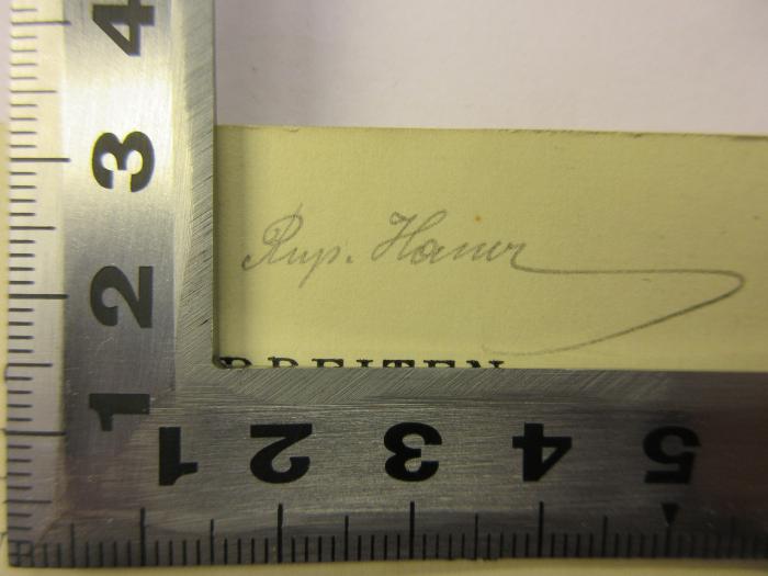 - (Hauer, Rupert), Von Hand: Name; 'Rup. Hauer'. 