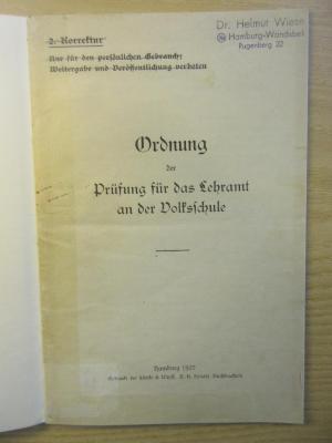 PE 0811 C - 44 /2 : Ordnung der Prüfung für das Lehramt an der Volksschule (1927)