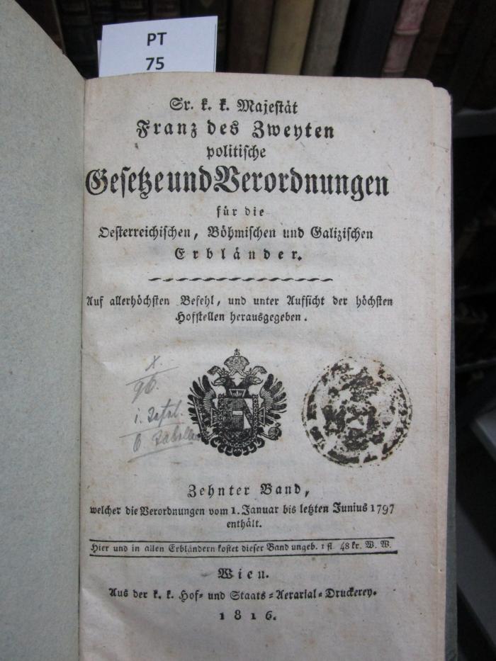  Politische Gesetze und Verordnungen für die österreichischen, böhmischen und galizischen Erbländer (1816)