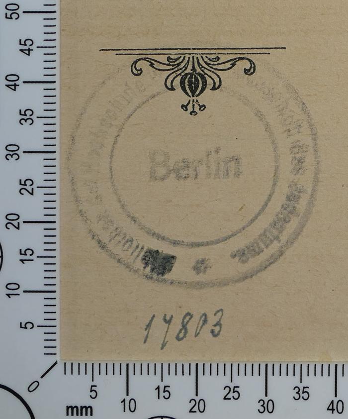 - (Hochschule für die Wissenschaft des Judentums), Stempel: Exlibris; 'Bibliothek der Hochschule für die Wissenschaft des Judentums.
Berlin'. 