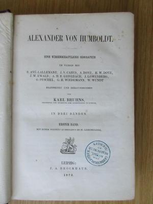 1 S 57-1 : Alexander von Humboldt : Eine wissenschaftliche Biographie; Bd. 1 (1872)
