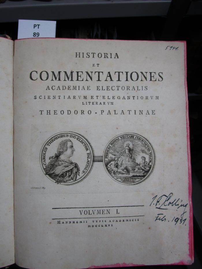  Historia et commentationes Academiae Electoralis Scientiarvm et Elegantiorvm Literarvm Theodoro-Palatinae (1766)