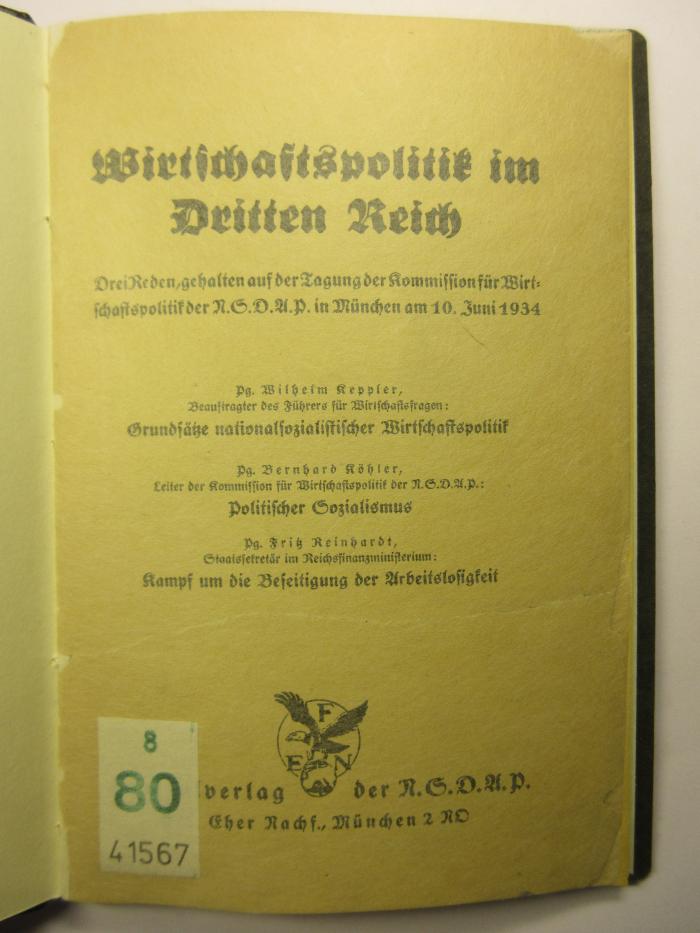 88/80/41567(3) : Wirtschaftspolitik im dritten Reich (1934)