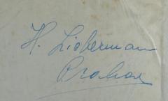 - (Liebermann, H.), Von Hand: Autogramm; 'H. Liebermann Praha'.  (Prototyp)