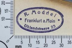 - (Moddel, Rudolf), Stempel: Exlibris, Name; 'R. Moddel
Frankfurt a. Main
Uhlandstrasse 25'. 
