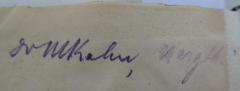 - (Kahn, Moses), Von Hand: Autogramm, Ortsangabe, Name; 'Dr. M. Kahn, Mergth.'. 