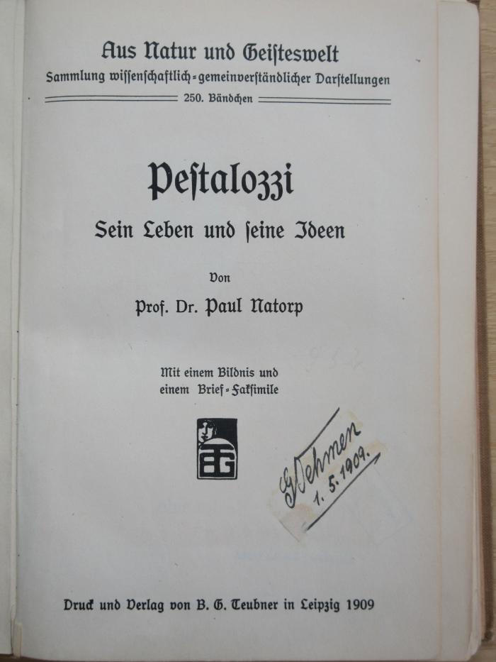 PB 0579 AZ/14 (augesondert) : Pestalozzi : sein Leben und seine Ideen (1909)
