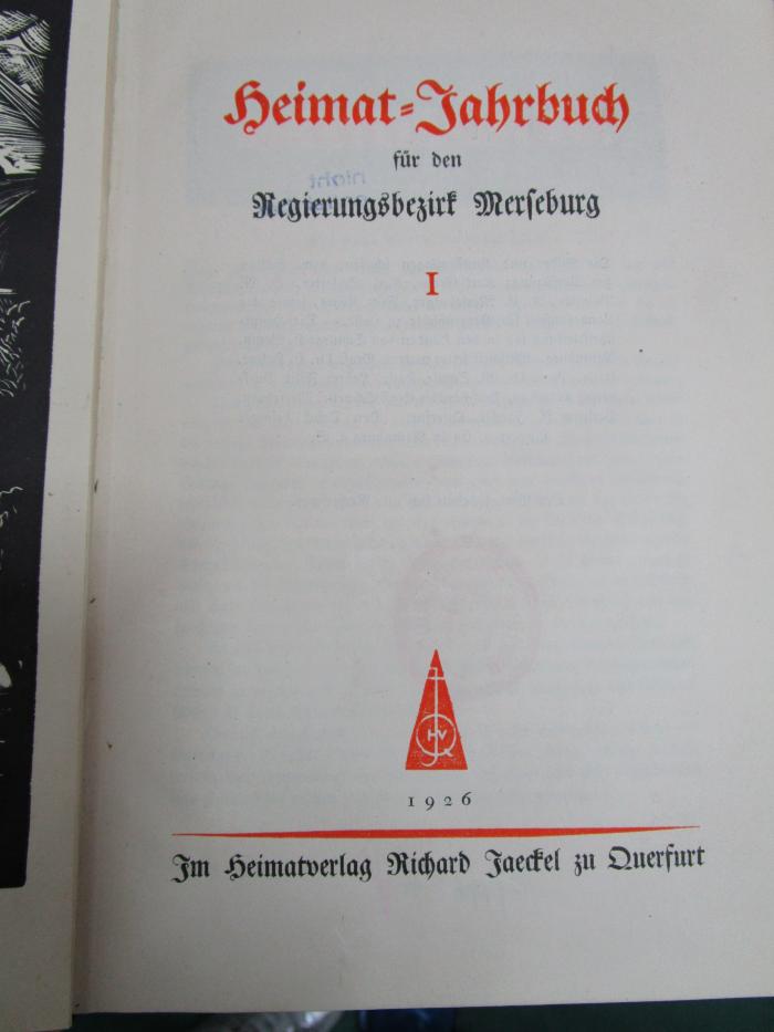 Bk 1650 1.1926: Heimat-Jahrbuch für den Regierungsbezirk Merseburg (1926)