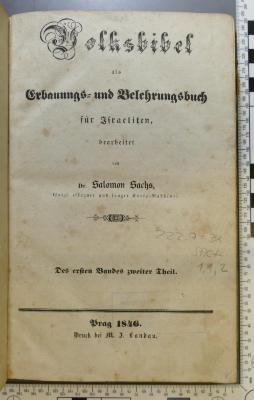 222.7=31 SACH 1,1,2 : Volksbibel als Erbauungs- und Belehrungsbuch für Israeliten (1846)