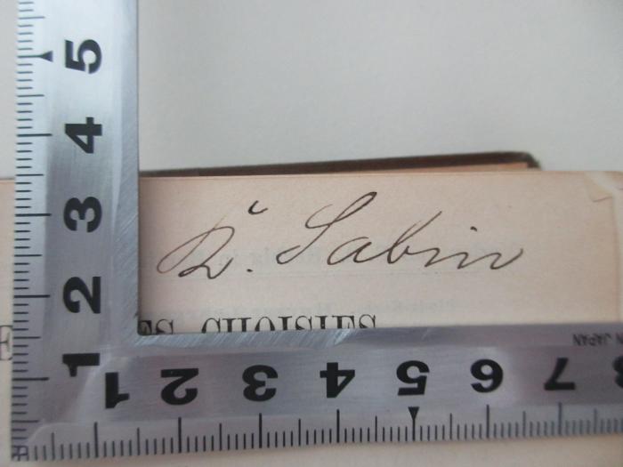 PK 0214 CA/8 ac (ausgesondert) : Französische Chrestomathie mit Wörterbuch (1898);- (Sabin, Konrad), Von Hand: Name; 'K. Sabin'. 