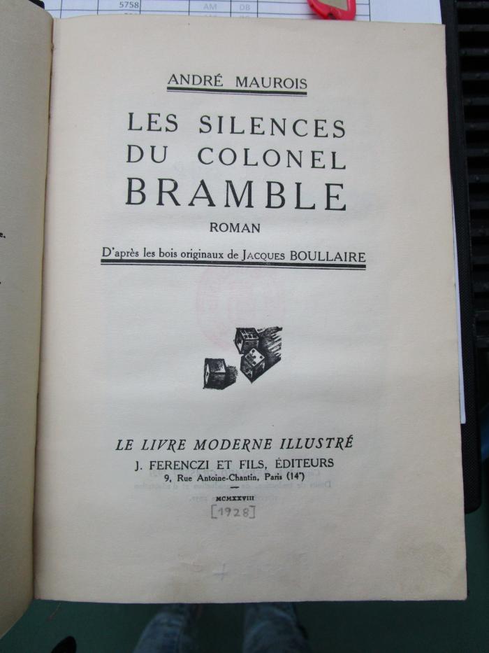 Ct 2198: Les silences du Colonel Bramble : Roman (1928)