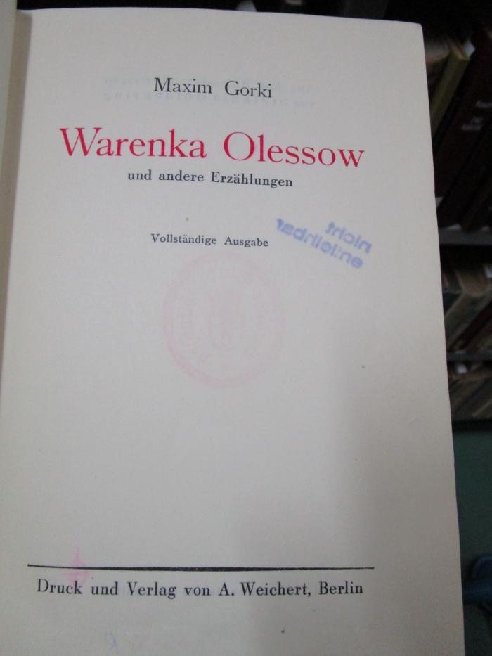 Cu 423 Ers.: Warenka Olessow und andere Erzählungen (o.J.)