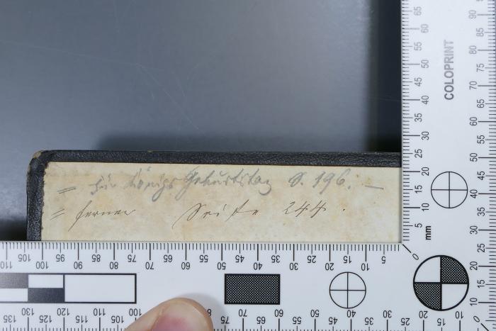 -, Von Hand: Notiz; '- für Königs Geburtstag S. 196. - 
- ferner Seite 244.
[zahlreiche Eintragungen mit Entwürfen von Reden/Predigten]'